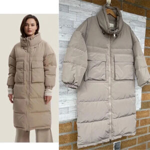 NAP loungewear Oversized Padded Down Puffer Coat in a neutral Sand size medium